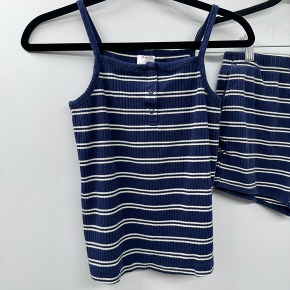 Hanna Andersson Girls Cotton Stretch Tank & Shorts Set Sz 10 Blue Striped Preppy - Picture 2 of 8